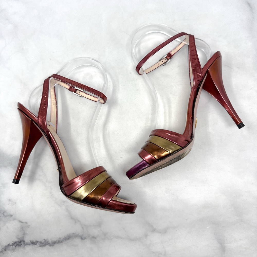 PRADA Vintage Y2K Metallic Leather Ankle Strap Platform Sandal Pumps Heels 36 - Picture 6 of 14